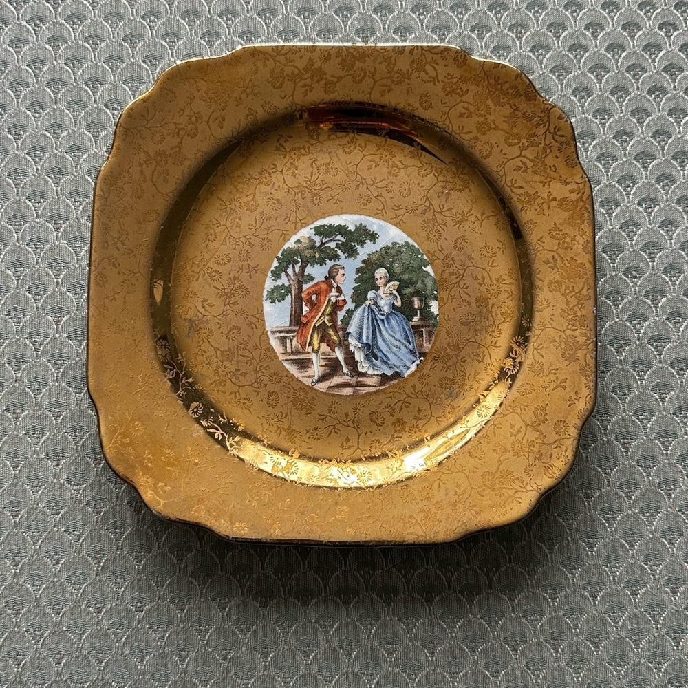 Vintage Gold Decorative Plate with 22KT Gold and Medallion